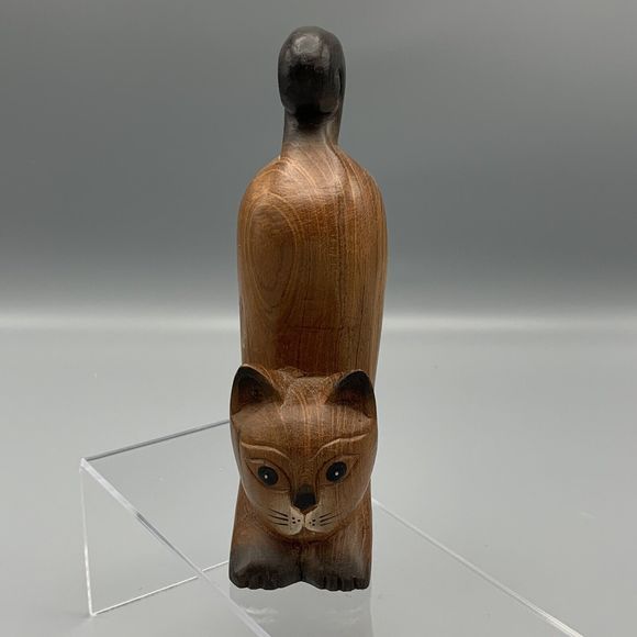 Cute Arched Back Brown Cat Hand Carved Solid Piece of Wood Halloween 6.5 in Tall - Picture 2 of 10